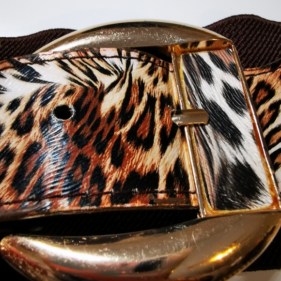 Ardene Spain Faux Leather Leopard Print Brown Stretch Gold Buckle Belt - Picture 13 of 16